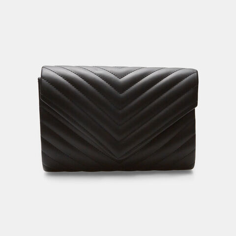 Clutch efecto acolchado con asa de cadena, Negro Opaco Clutch efecto acolchado con asa de cadena, Negro Opaco